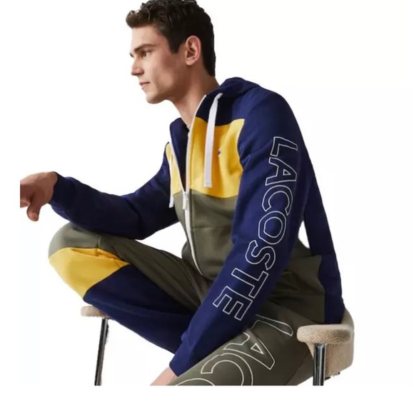 NWT Lacoste Men's Colorblock Fleece "Olive" Jacket - Picture 1 of 2
